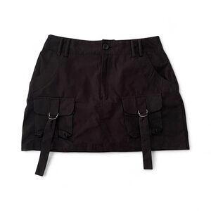 Mini Cargo Skirt Black Cotton Blend Front Pockets and Straps size L by Rule 21